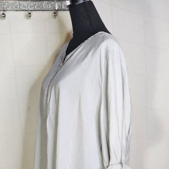 Chico's Gray Quarter Zip Modal Poly Tab Sleeve Pullover Blouse Chico Sz 3 US XL - Picture 9 of 16